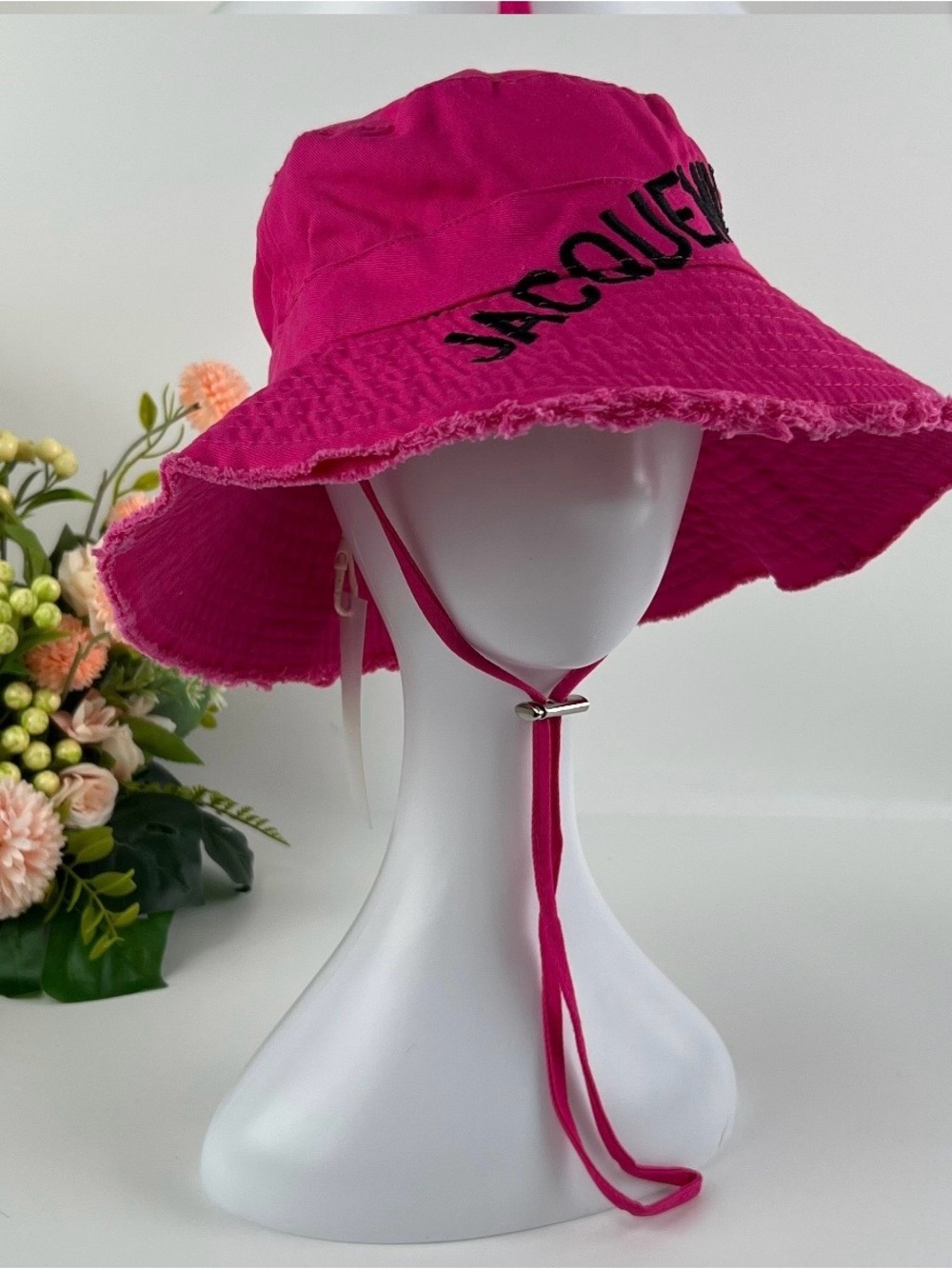 Designer inspired Fuchsia Bucket Hat with Chin Strap